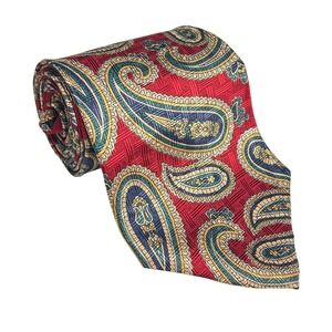 Oscar de la Renta Men's Paisley Silk Necktie Classic Red Blue Gold Design 57